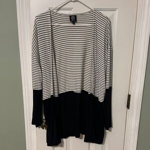 Bobeau Black and White Striped Cardigan